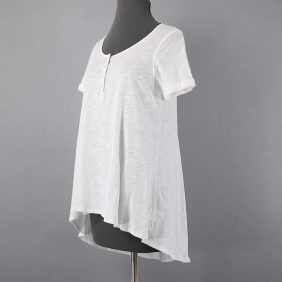 9-h15 STCL $58 Sz S Ivory White Round Neck 1/4 Button Hi Low 100% Cotton Top - Picture 4 of 14